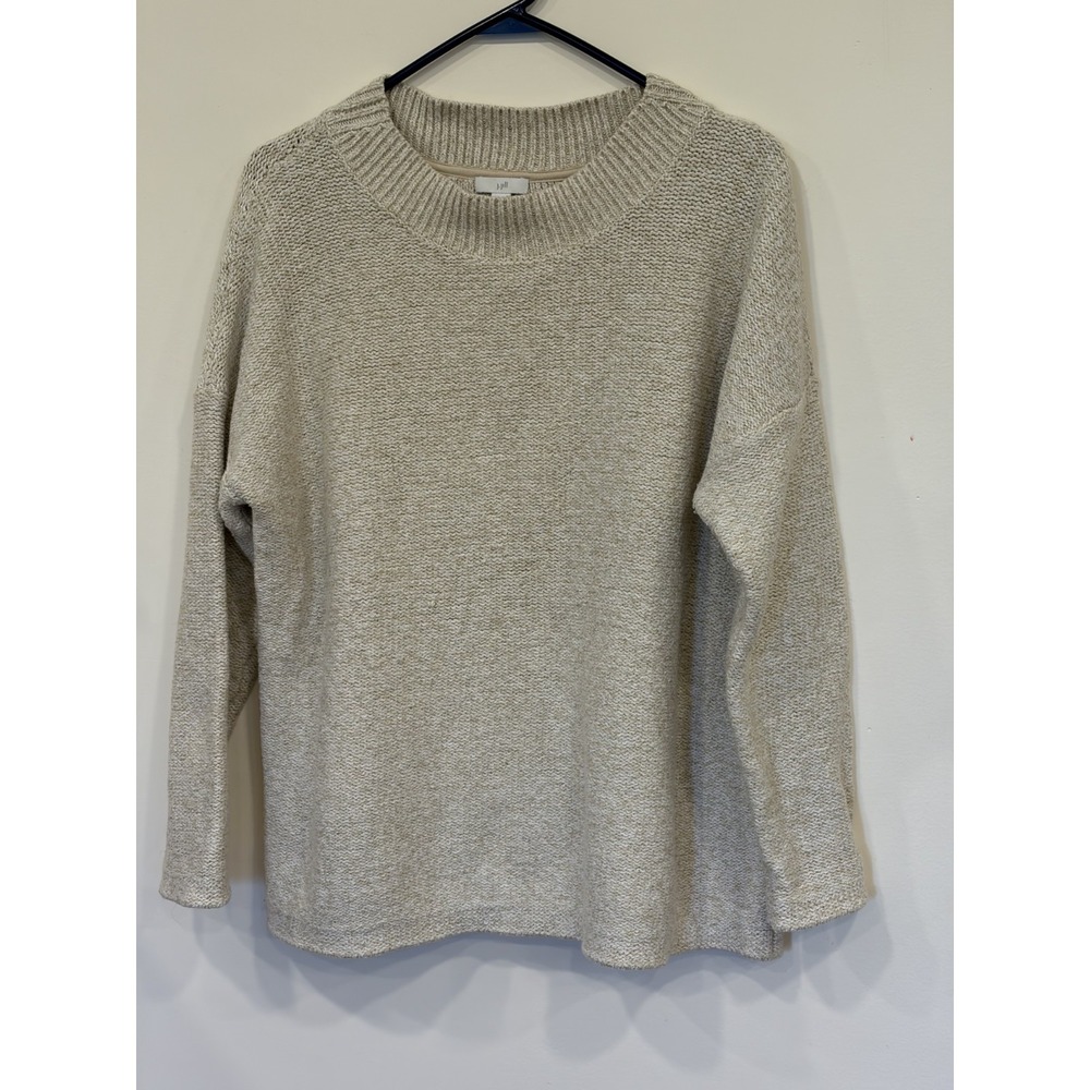 Cotton Alpaca Blend Sweater Beige Knit Effortless Classic Oversized Ribbed Neck